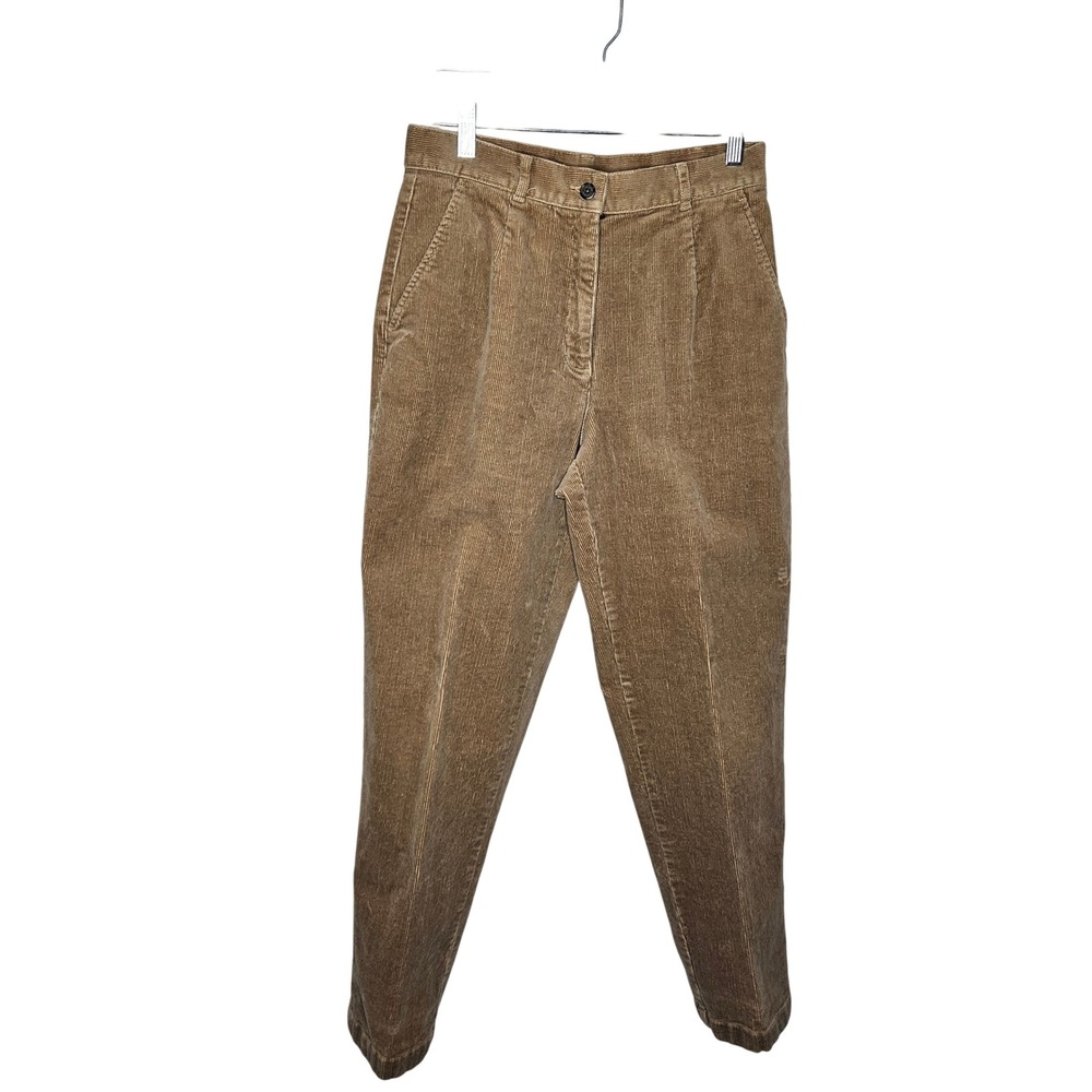 LL Bean Corduroy Pants Tan High Rise Pleated Tapered Mom Fit Women's 6P‎
